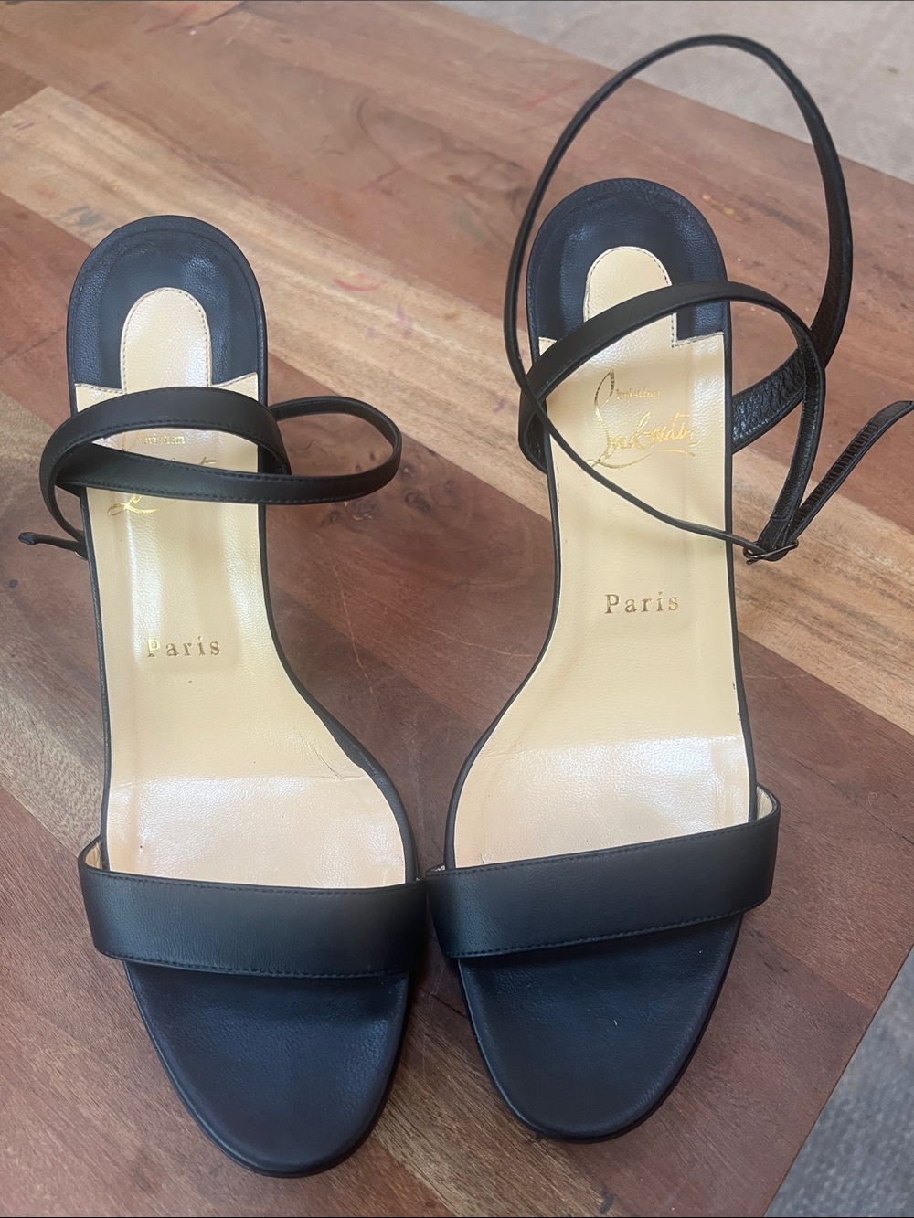 Christian Louboutin Black Strappy Leather Open-Toe Sandals